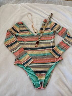 O'Neill Multi-Color Striped Long Sleeve One-Piece Swimsuit. Make me an offer!